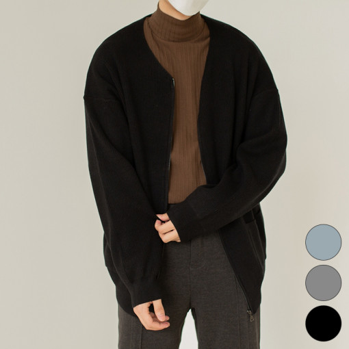 골지 니트 루즈핏 집업 가디건 미니멀리즘 가을 겨울 스웨터 3색상