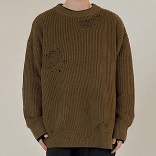 남자 찢어진 니트 빈티지 디스트로이드 스웨터 2색상