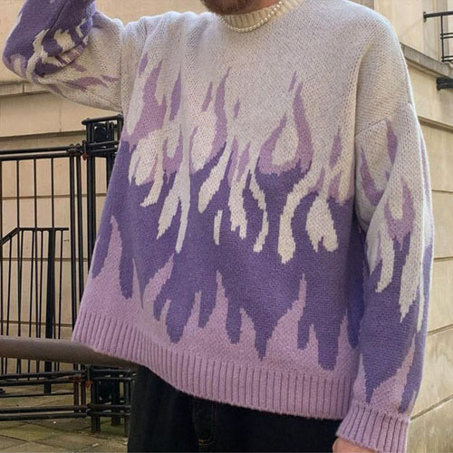 퍼플 플레임 스웨터 불꽃 니트