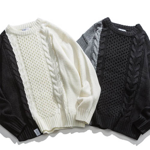 트위스트 니트 꽈베기 라인 언발 컬러 스웨터