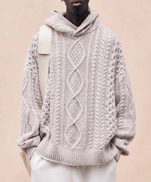 피오갓 스웨터 후드 꽈배기니트 클라우드 오버핏 후드티셔츠